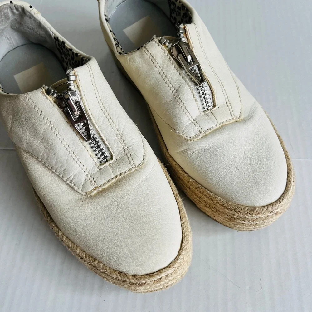 Dolce Vita Sz 6.5 White Leather Platform Espadrille Slip On Shoes Zipper Front